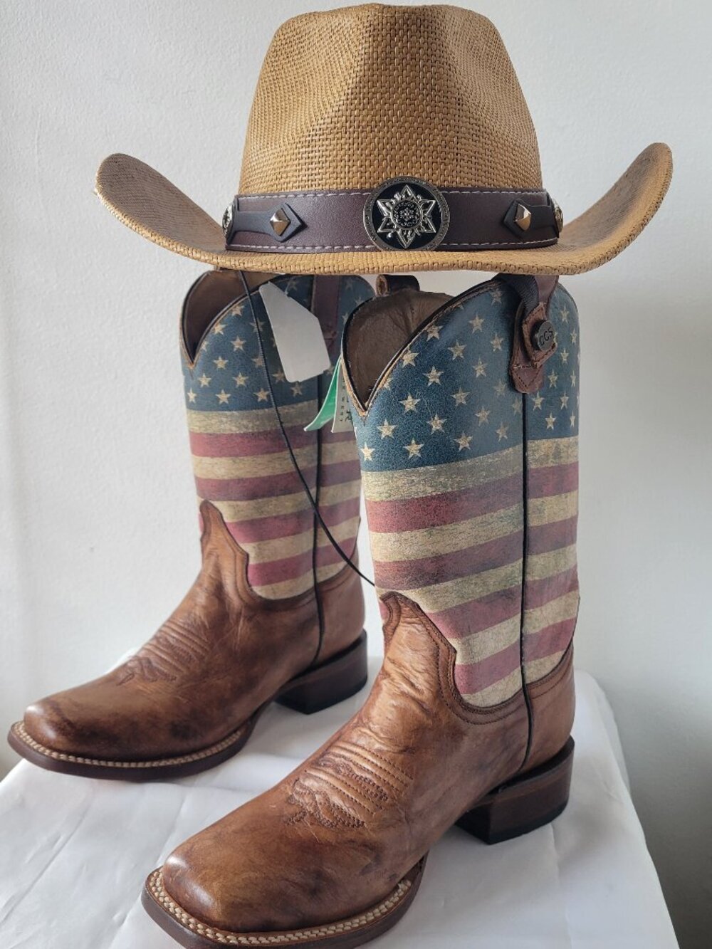 Roper American Patriot Sidewinder Western Boots Women’s 7 Flag Print Leather
